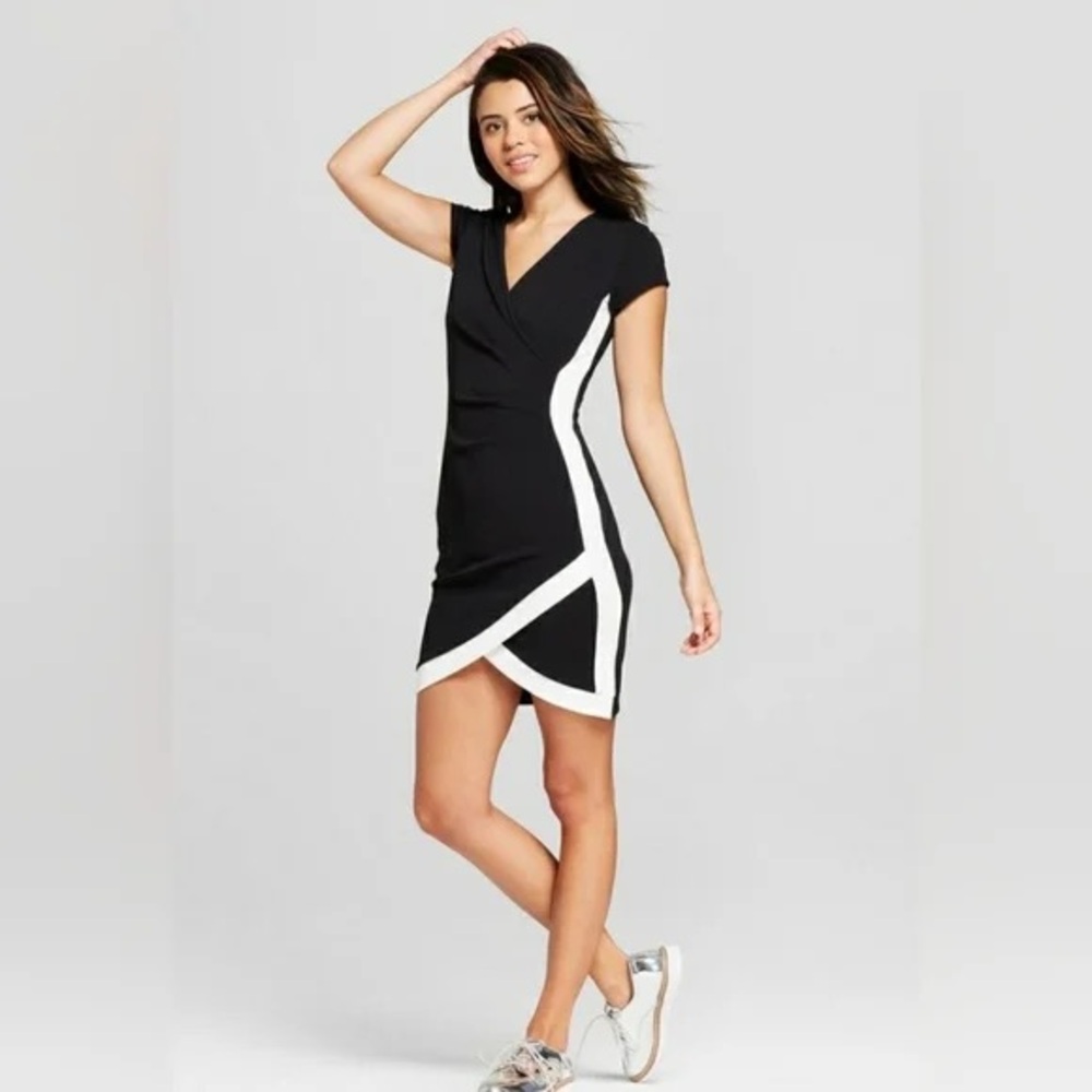 Almost Famous Black Asymmetrical Dress with White Trim